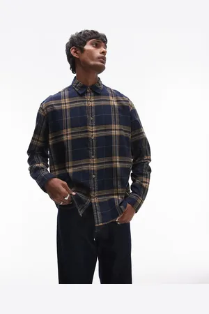 SELECTED Camisa a cuadros azul marino y amarillos extragrande de -Multicolor