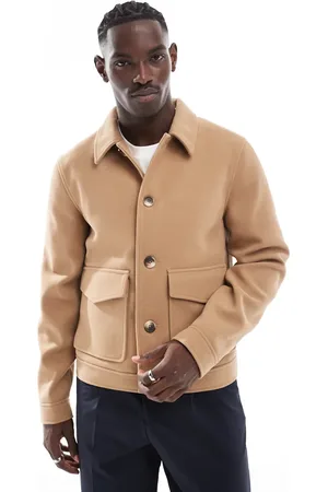 ASOS Chaqueta Harrington color con bolsillos de tejido efecto lana de -Beis neutro