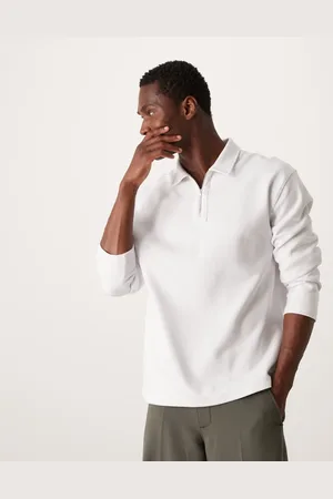 ASOS Polo holgado de manga larga con cremallera de punto entrelazado premium de 300 g/m2 de