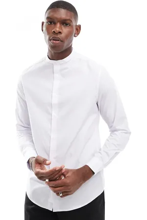 ASOS Camisa blanca de corte estándar con cuello mao de