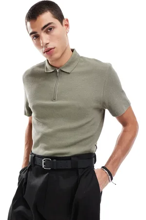 ASOS Polo caqui con cremallera de punto de arroz de -Verde