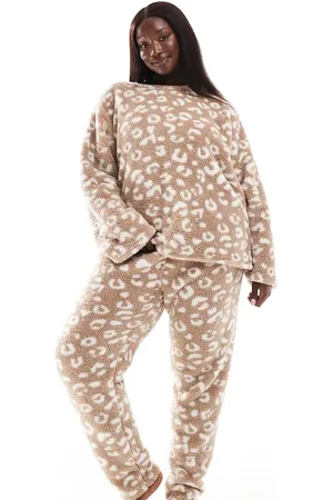 Loungeable Pijama color topo de sherpa suave de Curve-Marrón