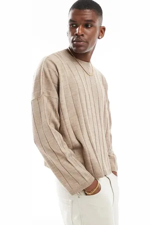 ASOS Camiseta corta marrón extragrande de manga larga de canalé de -Beis neutro