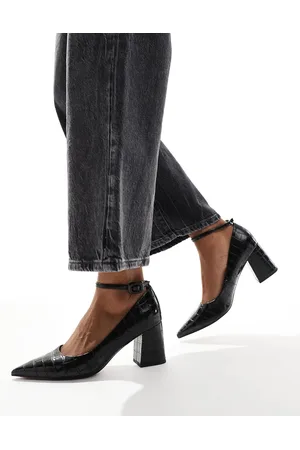 ASOS Zapatos negros efecto piel de cocodrilo de tacón grueso de altura media Security de