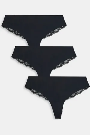 ASOS Pack de 3 braguitas brasileñas negras invisibles con ribetes de encaje de ASOS DESIGN Curve