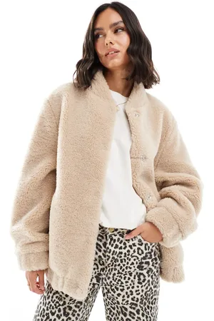 Miss Selfridge Chaqueta bomber color extragrande de borreguito de -Blanco