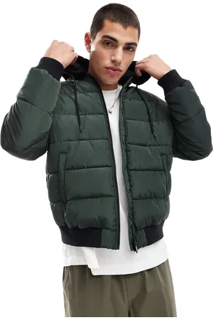 Another Influence Chaqueta bomber verde guateada con capucha en contraste de