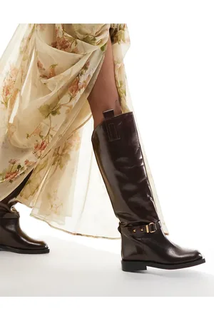 ASOS Botas de montar por encima de la rodilla marrones de cuero premium de ASOS EDITION-Marrón