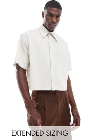 ASOS Camisa corta color de corte cuadrado con cuello de estilo años 70 de popelina de -Beis neutro