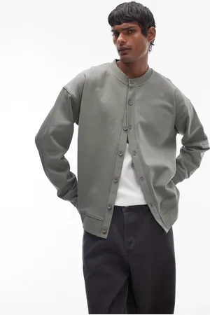 Topman Cárdigan verde extragrande con cuello redondo de