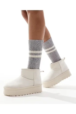 SEQWL Botas color de caña muy baja con plataforma plana de -Blanco
