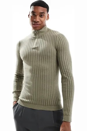 ASOS Jersey lavado ajustado con cuello subido y cremallera corta de canalé de -Verde