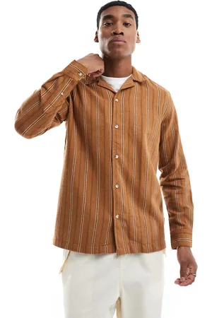 Only & Sons Camisa marrón claro a rayas holgada de manga larga de
