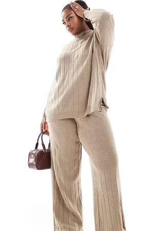 ONLY Pantalones color con lazada en la cintura de punto de (parte de un conjunto)-Beis neutro