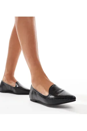 London Rebel Zapatos negros efecto piel de serpiente planos con puntera fina Celina de
