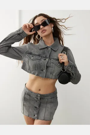 Weekday Chaqueta vaquera corta con lavado negro desgastado y diseño deconstruido Lo de (parte de un conjunto)