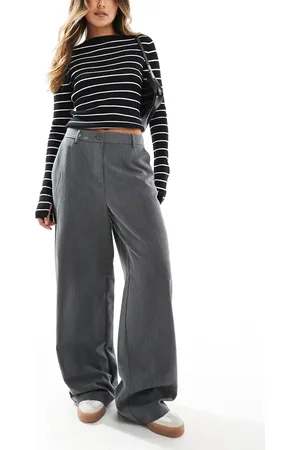 Pieces® Pantalones dad grises de pernera ancha con trabillas para cinturón de