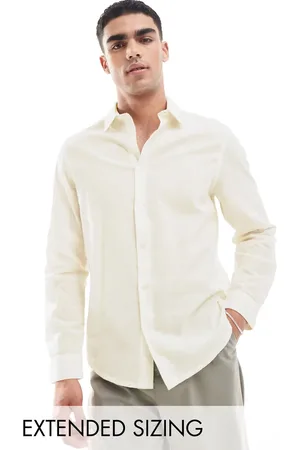 ASOS Camisa de vestir color crudo de corte estándar y cuello de puntas redondas de mezcla de lino de