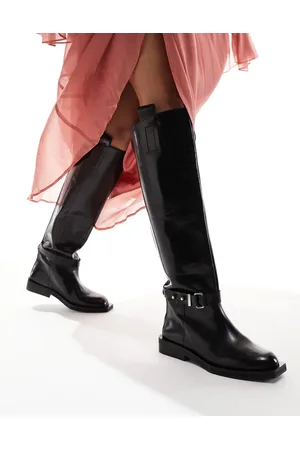ASOS Botas de montar por encima de la rodilla negras de cuero premium de ASOS EDITION-Negro