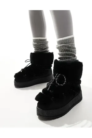 South Beach Botas de nieve negras con cordones de piel sintética de