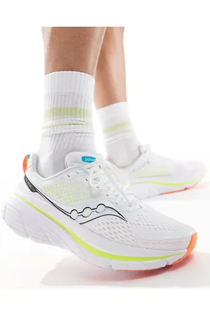 Saucony Zapatillas de deporte blancas y amarillas para correr con diseño estructurado y amortiguado Guide 17 de
