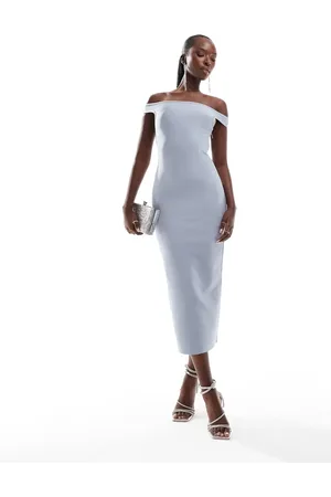 ASOS Vestido midi ajustado con escote Bardot de