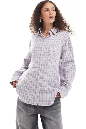 Monki Camisa color lavanda a cuadros de manga larga de franela de -Morado