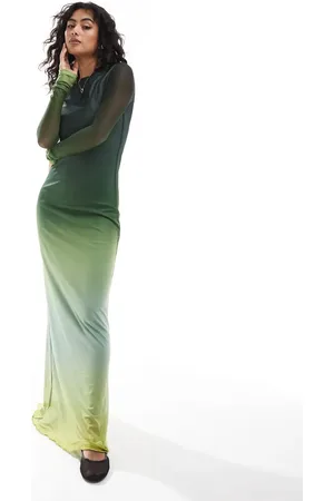 VERO MODA Vestido verde de manga larga con estampado degradado de malla de