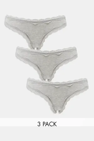 ASOS Pack de 3 braguitas brasileñas gris jaspeado de encaje y algodón de