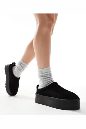 SEQWL Mules negras con plataforma plana de