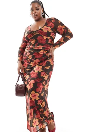 ONLY Vestido largo marrón oscuro con estampado floral y diseño reversible de
