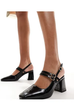 London Rebel Zapatos negros destalonados de tacón grueso de altura media Talia de