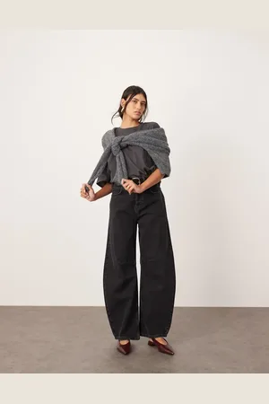 ASOS Vaqueros negro lavado de pernera barrel y talle alto Sydney de