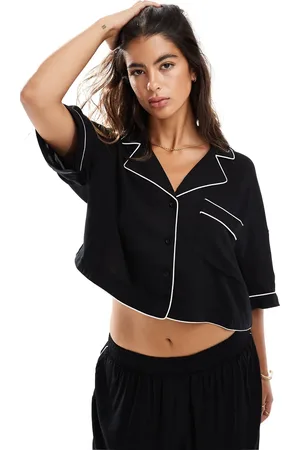 ASOS Camisa de pijama corta negra con ribetes en contraste de