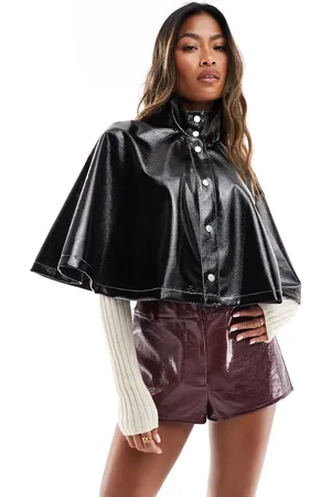 ASOS Chaqueta negra estilo capa de tejido efecto cuero ultrabrillante de