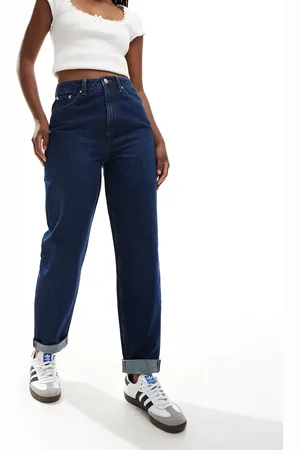ASOS Vaqueros mom holgados de talle alto con aclarado de -Azul marino