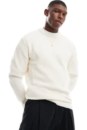 River Island Jersey color de manga larga con cuello redondo de punto gofrado de -Beis neutro