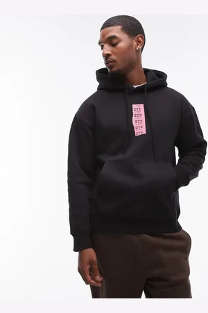 Topman Sudadera negra extragrande con capucha y estampado de boleto de rifa de