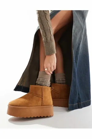 SEQWL Botas bajas color tostado con plataforma plana de -Beis neutro