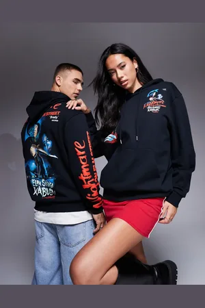 ASOS Sudadera negra unisex extragrande con capucha y estampado en relieve de "Nightmare on Elm Street" para Halloween de