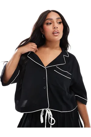 ASOS Camisa de pijama corta negra con ribetes en contraste de ASOS DESIGN Curve