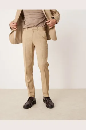 ASOS Pantalones de traje de corte slim con textura de tejido panamá de mezcla de lana de Wedding- neutro