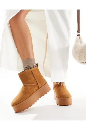 SEQWL Botas color tostado con plataforma plana de -Beis neutro