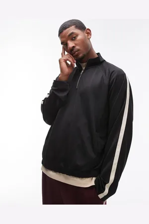 Topman Sudadera gris jaspeado extragrande con cremallera de tejido neopreno grueso de