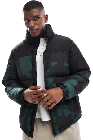 Only & Sons Chaqueta negra acolchada de corte cuadrado extragrande con estampado abstracto de -Verde