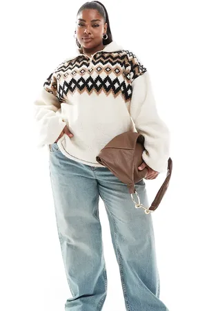 ASOS Polar con estampado de grecas alpinas y media cremallera de borreguito de ASOS DESIGN Curve-Multicolor