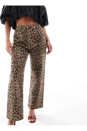 Never Fully Dressed Vaqueros con estampado de leopardo y detalle de bolsillo festoneado de Petite-Marrón