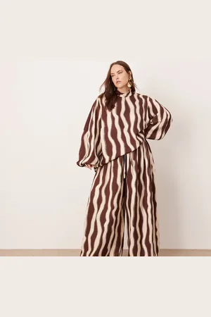ASOS Pantalones marrón chocolate de pernera muy ancha con cordón ajustable y de CURVE (parte de un conjunto)-Multicolor