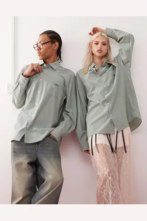 COLLUSION Camisa verde a rayas extragrande de Unisex