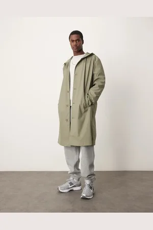 ASOS Gabardina caqui con capucha y acabado engomado de